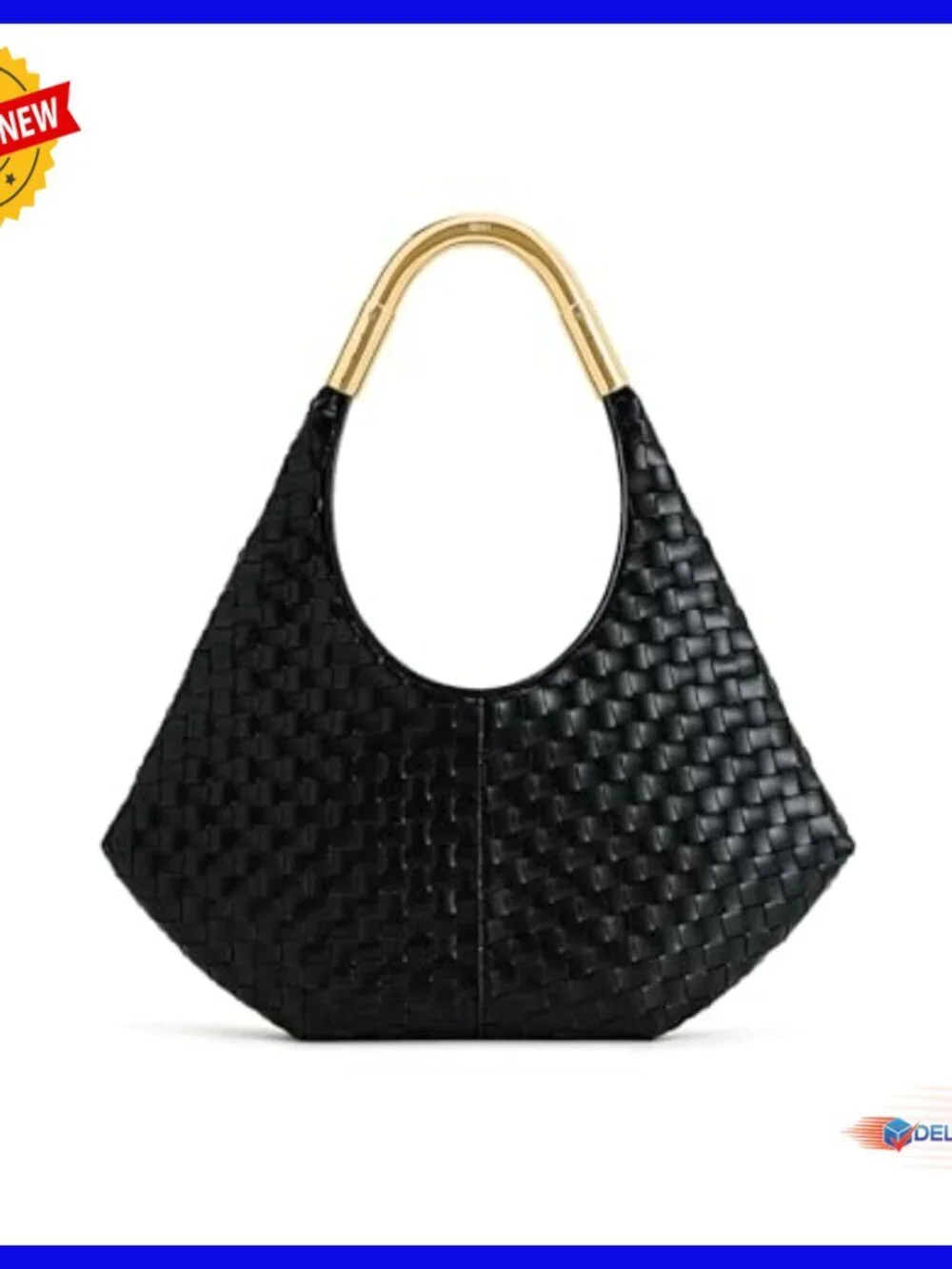 Vegan Leather Hobo Bag with Metal Handle, Fits Phone, Shoulder Strap
